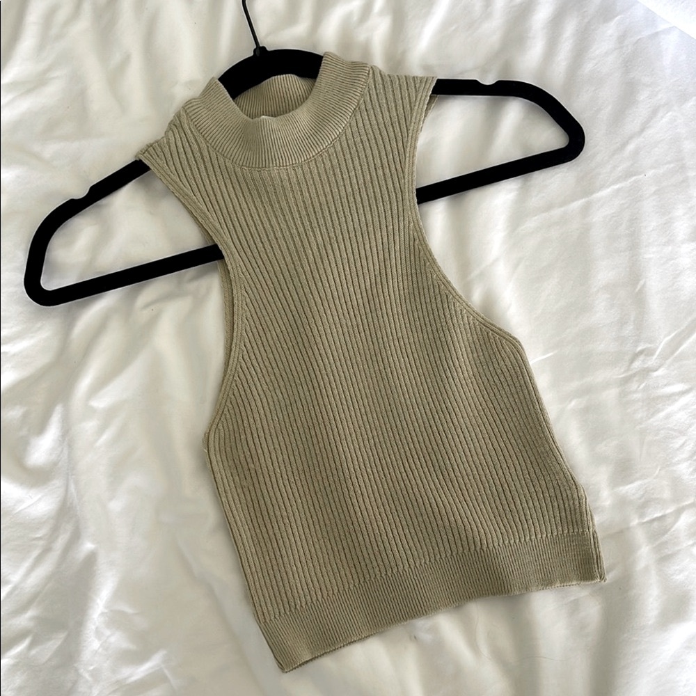 Topshop Tan Ribbed Cut Out Tank Top